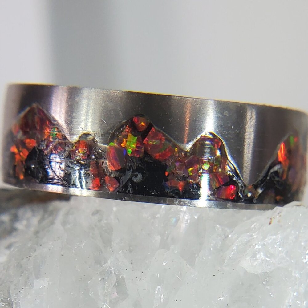 "Volcano Ridge" Ring with Red Opal & Black Torumaline